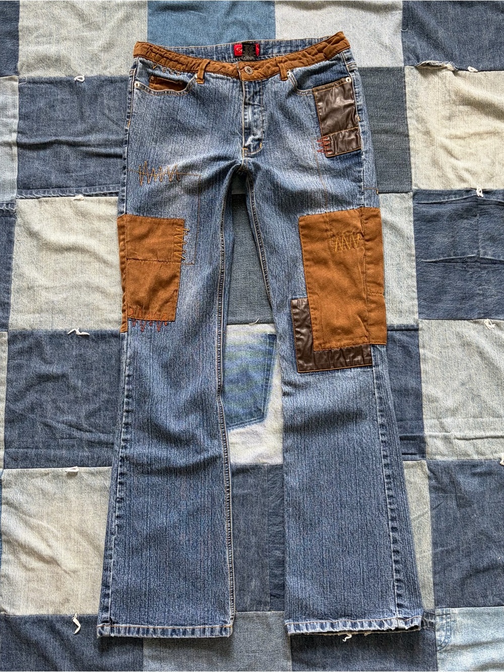 vintage y2k south pole patchwork bootcut denim jeans size 9